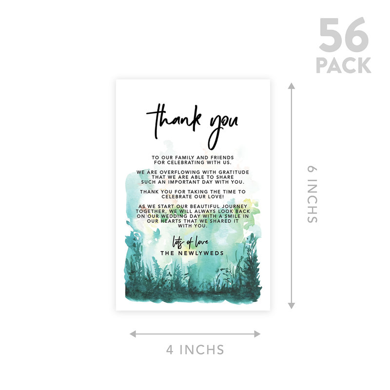 Carte de remerciement pour thème de mariage «Watercolor Forest» pour réception de table, assiettes, famille et amis