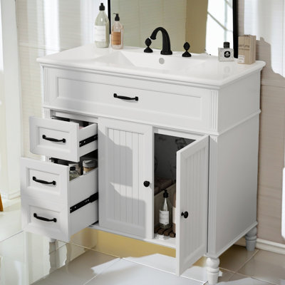 Meuble-lavabo 36 po avec lavabo, armoire de salle de bain avec tiroirs, cadre solide et panneau de fibres à densité moyenne, un paquet