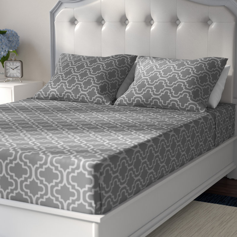 Scotia Trellis 100% Cotton Flannel Sheet Set, Full Sheet Set + Fitted Sheet + 2 Pillowcases, Gray Trellis