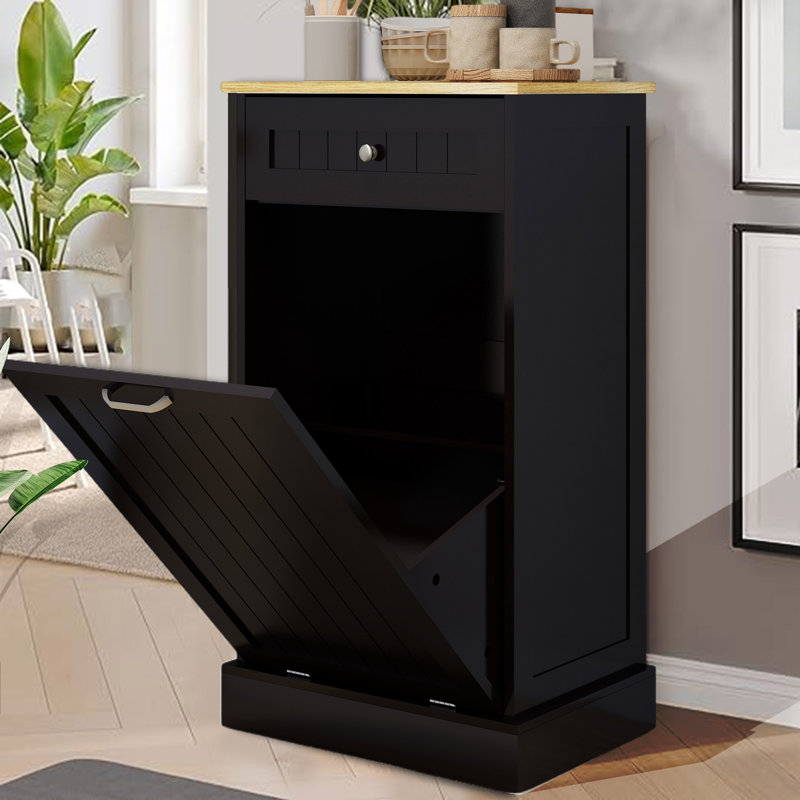 Armoire à déchets basculante à un tiroir et un compartiment, Noir