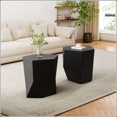 ENSEMBLE DE TABLE À CAFÉ MODERNE MGO avec plateaux Pentagon et Hexagon uniques, finition noire audacieuse et conception stable