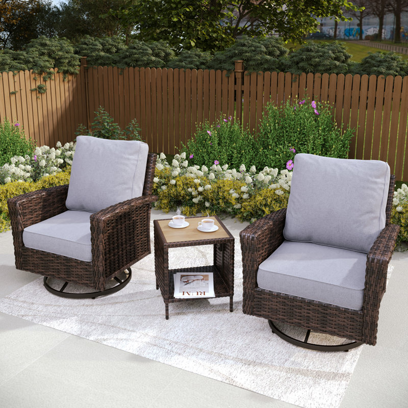 Chaise longue pivotante en osier avec table d'appoint, Gris clair