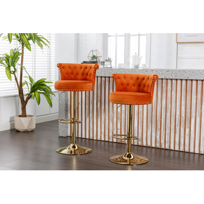 Handmade Bar Chair With One-Click Adjustable Height, 360° Rotation, Soft Pillow, Ideal For Kitchen, Dining, And Cafe Use