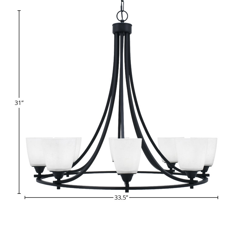 Lustre 8 lumières avec verre 4,5 "Paramount, Blanc, Noir mat