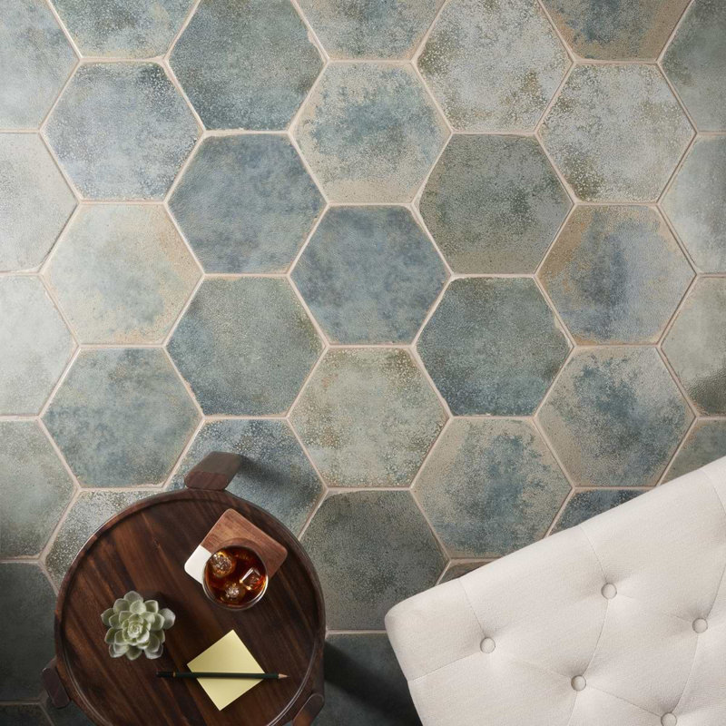 Kalay 9" Hexagon Polished Porcelain Tile, Green