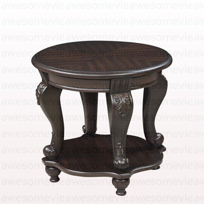 22'' Two Tone Round End Table,Solid Wood Sofa Side Table with Shelf,Living Room Corner Table Easy Assemble, Espresso