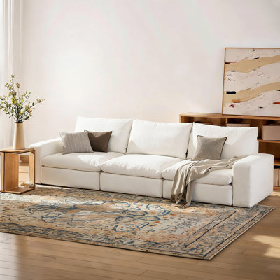113.8" Modular Sectional Sofa, 3 Seater Comfy Cloud Couch, Oversized Upholstered Sofa, White