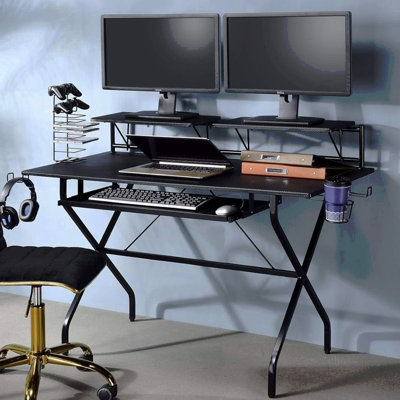 Bureau d'ordinateur rectangulaire avec plateau pour clavier