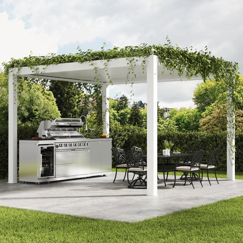 43" 6-Burner 85000 BTU Stainless Steel Outdoor Kitchen Grill Island with Fridge