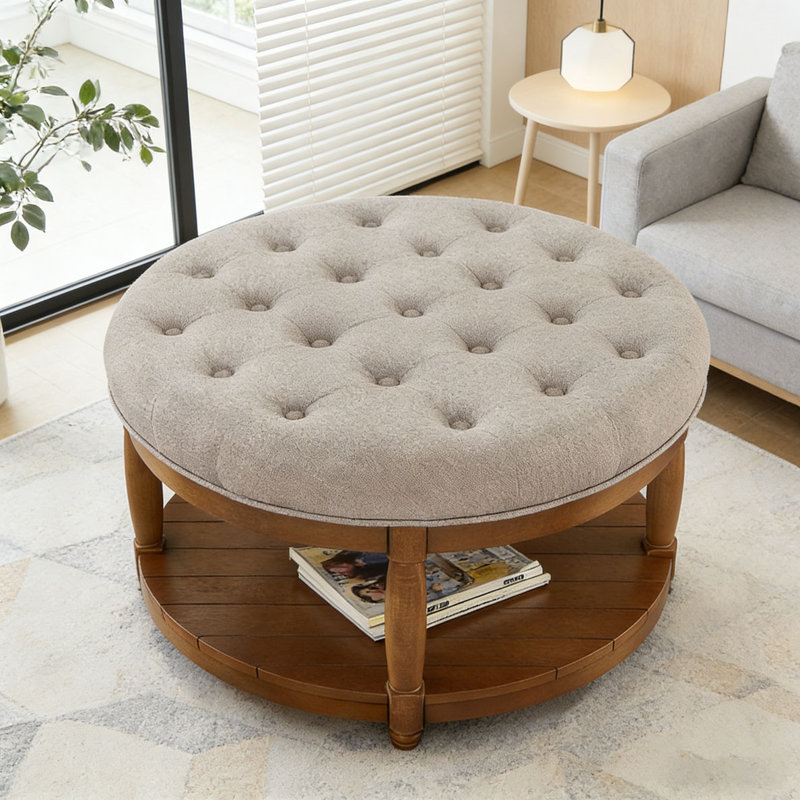 Table basse rembourrée rembourrée en lin, Lin 1, Rond