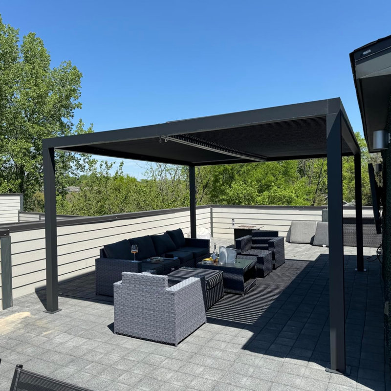 Purple Leaf 10' x 14' Led Louvered Pergola Full Aluminum Frame And Adjustable Roof Integrated Strip Lights For Outdoor Patio Hardtop Gazebo Pergola，Gray