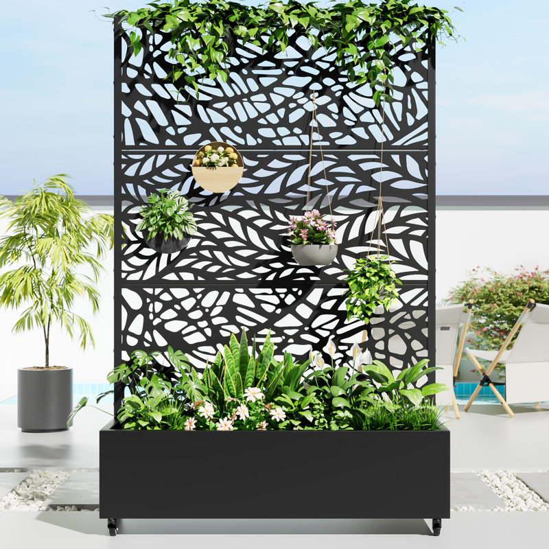 Outdoor Metal Planter Box Raised Garden Bed with Trellis with Wheels