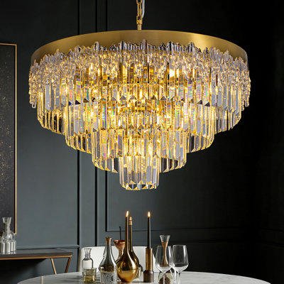 24" Modern Round Crystal Chandelier Gold