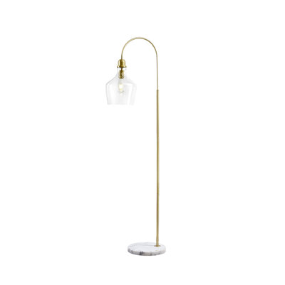  Arched Floor Lamp with Marble Base, 64.5-Inch Gold Standing Light with Clear Bell Glass Shade and LED Bulb