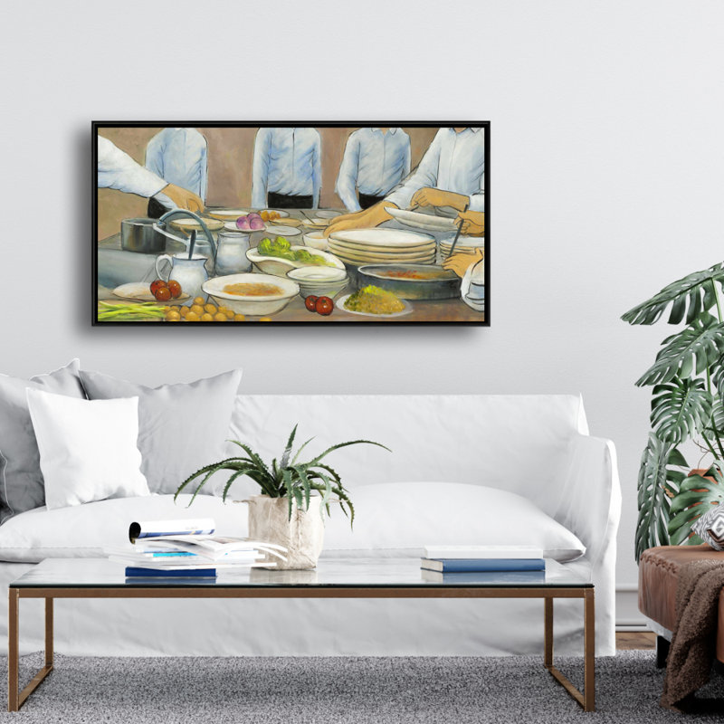 Cook chefs at work - Kitchen White Framed Canvas Decor
