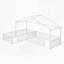 Double lit simple en L Montessori, structure de lit d'angle en métal avec clôture pour 2 enfants, sans lattes, blanc-888886768
