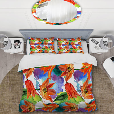 Ensemble de housse de couette en microfibre orange / mauve / vert