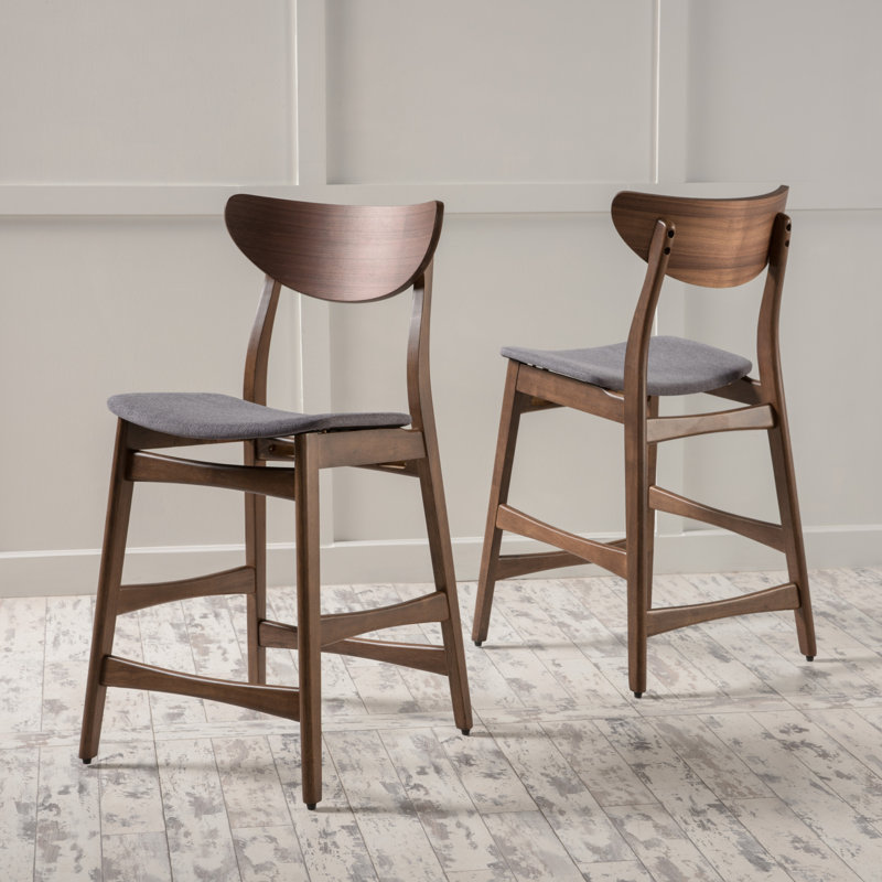  Chaises à hauteur de comptoir grises de style Mid-Century moderne, ensemble luxueux de 2 tabourets de bar en bois massif, îlot de cuisine contemporain rembourré