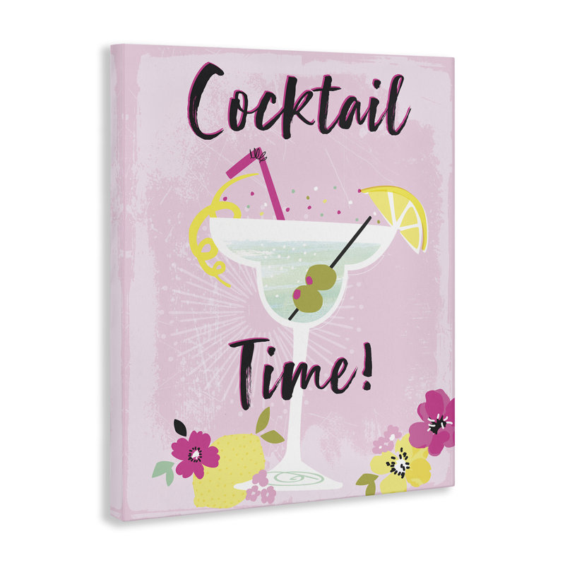  «Pink Cocktail Time», art mural sur toile par Angela Nickeas, H 40 po x l 30 po