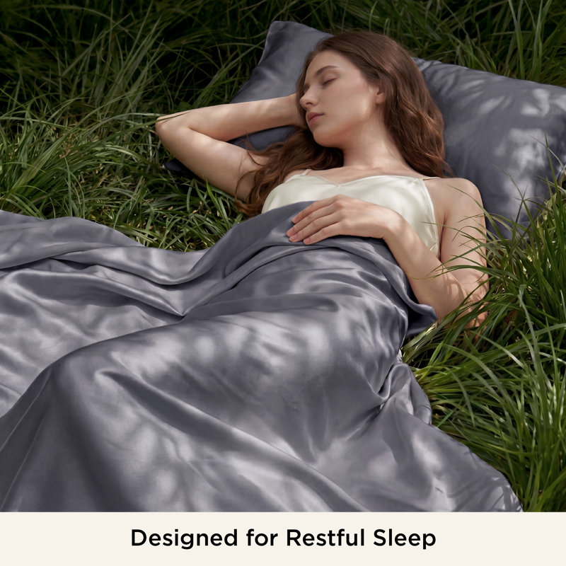 Essential Collection Cooling Rayon Derived from Bamboo Sheet Set, Short Queen Sheet Set with 2 Pillowcases, Dark Gray