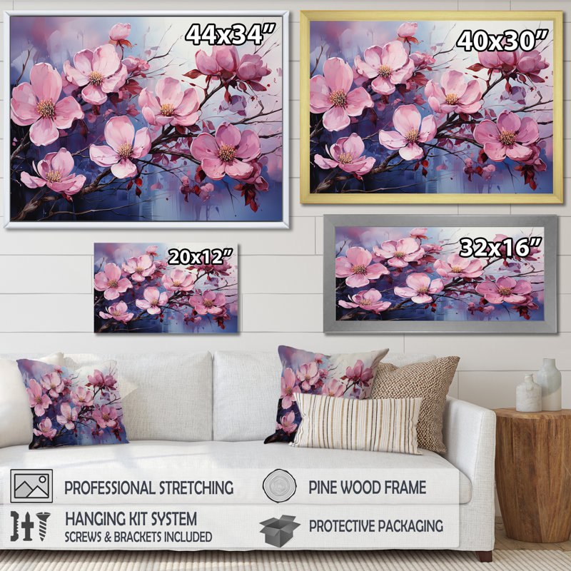 Dogwood Blossoms In Amethyst Hues sur toile, Cadre flottant doré, H 30 po x l 40 po x P 1,5 po