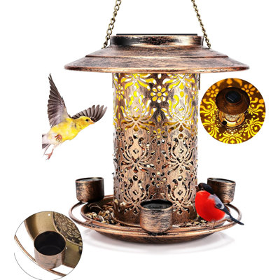Solar Bird Feeders For Outdoors Hanging Bring Three Water Cups - Premium Grade Metal Wild Bird Feeders, Chew-Proof, Weather And Water Resistant Bird F