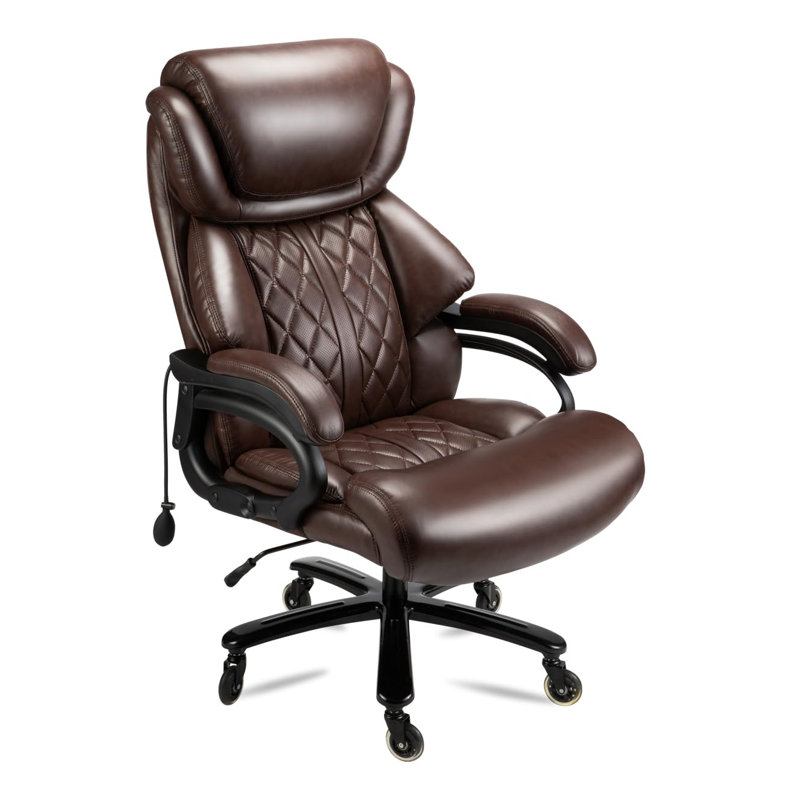 500lbs Big and Tall Office Chair for Heavy People - Executive Ergonomic Office Chair with Wide Spring Seat, Adjustable Lumbar Support, 360 Swivel PU Leather Brown Computer Desk Chair for Home Office