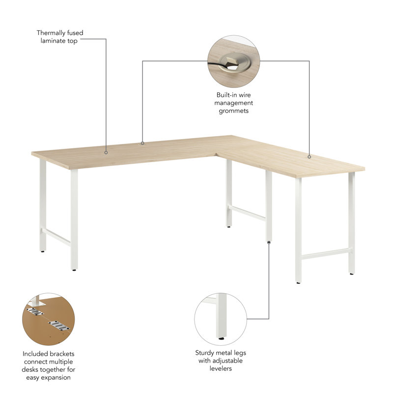 Hustle 71" L Desk in Natural Elm - Reversible, Natural Elm