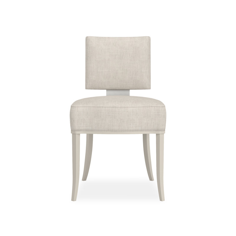Reserved Seating Sateen Upholstered Side Chair, Pearl/Chrome, Beige