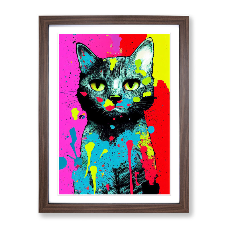 Cat Splashed In No.1 - Single Picture Frame Painting, Walnut, 34cm H x 25cm W x 2cm D