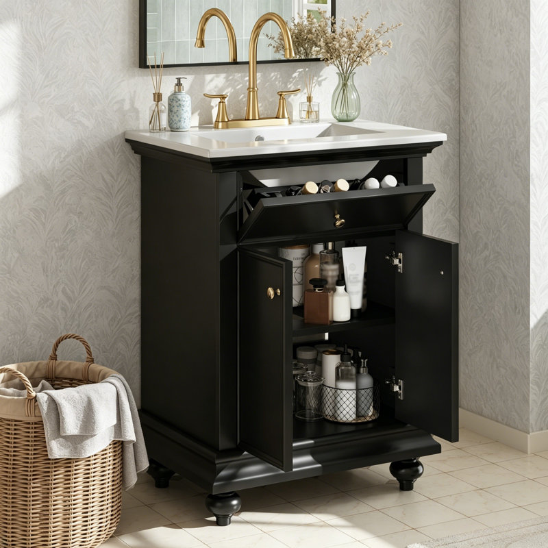 Meuble-lavabo moderne 24 po avec tiroir basculant, Noir