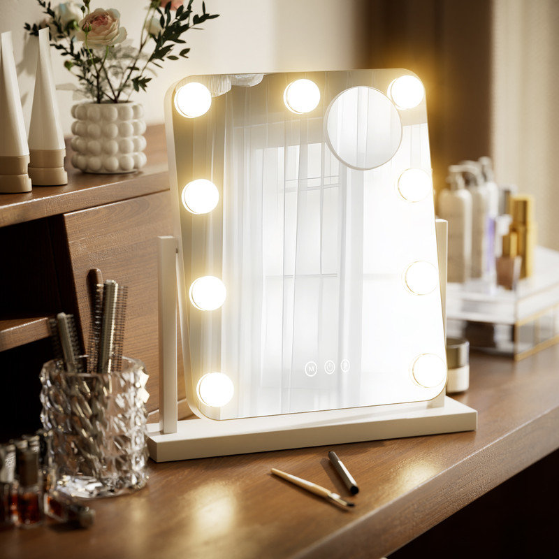 11"x 13"  LED Tabletop Makeup Mirror Vanity Mirror, 3‑Color Dimmable Light,  Touch Control