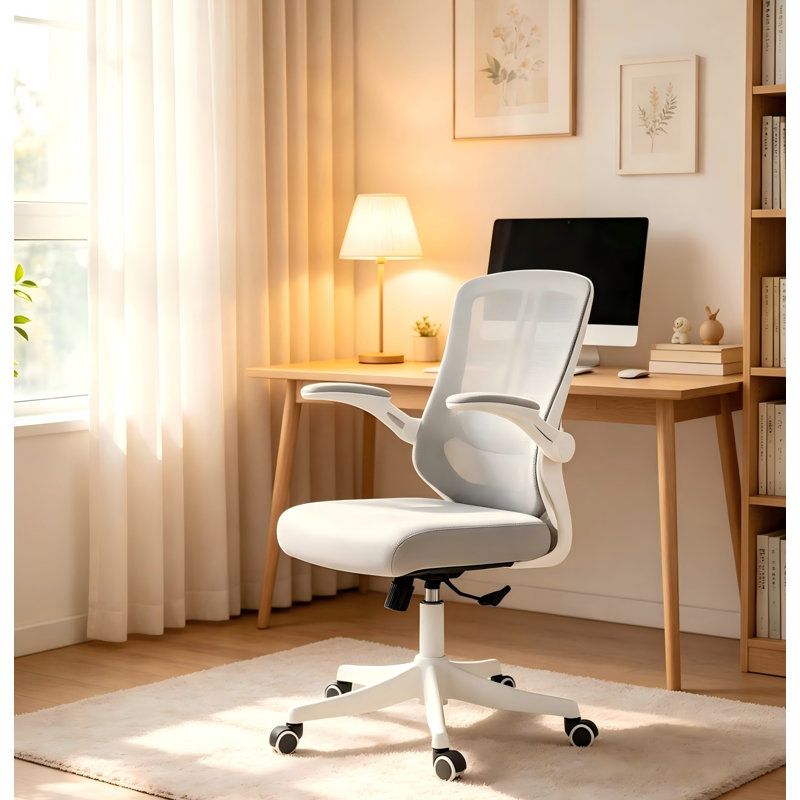 Office Chair, Ergonomic Comfort Home Desk Chair, Mid Back Gaming Chair with Wheels, Adjustable Height, Lumbar Support, Flip-up Armrest