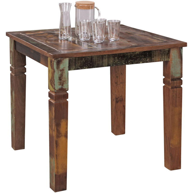 Jimena Mango Square Wood Top Dining Table with Wood Base, 74cm H x 80cm L x 80cm W