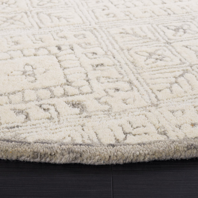 Tapis gris / ivoire en laine touffeté à la main Freddy, Tapis de couloir 2 pi 3 po x 8 pi