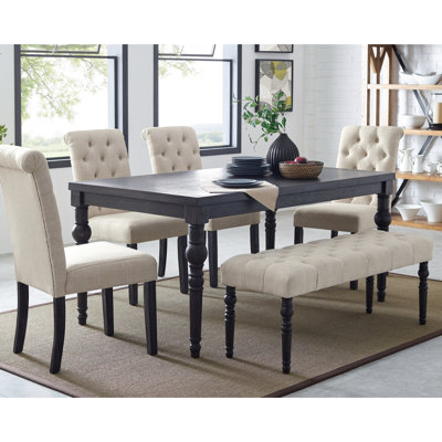 Ensemble de salle à manger en bois délavé de style urbain, table de salle à manger avec 4 chaises et banc
