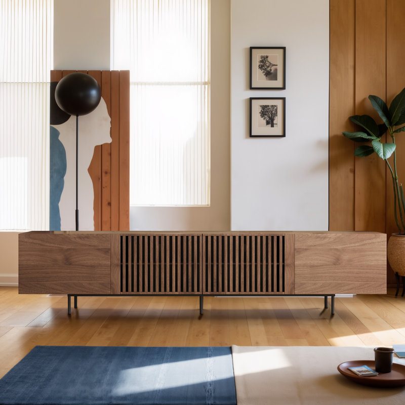 Medieval Modern TV Cabinet with Storage & Wire Holes
