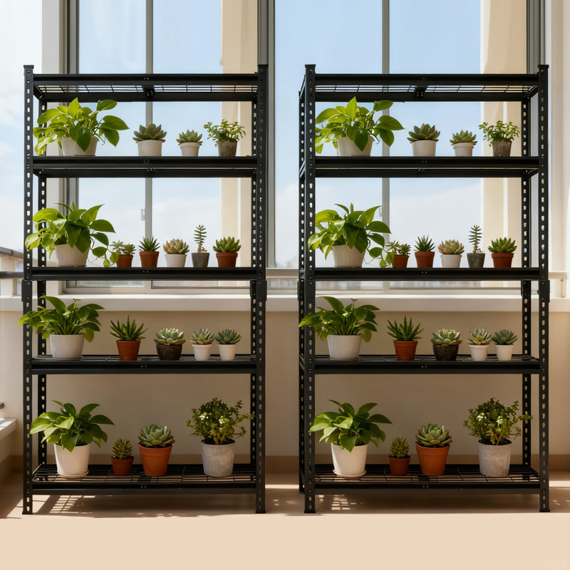 Ensemble de 2 tablettes de rangement à 5 niveaux, étagères de garage robustes, étagères réglables, tablette en acier, assemblage sans boulon, pour garage, remise, noir
