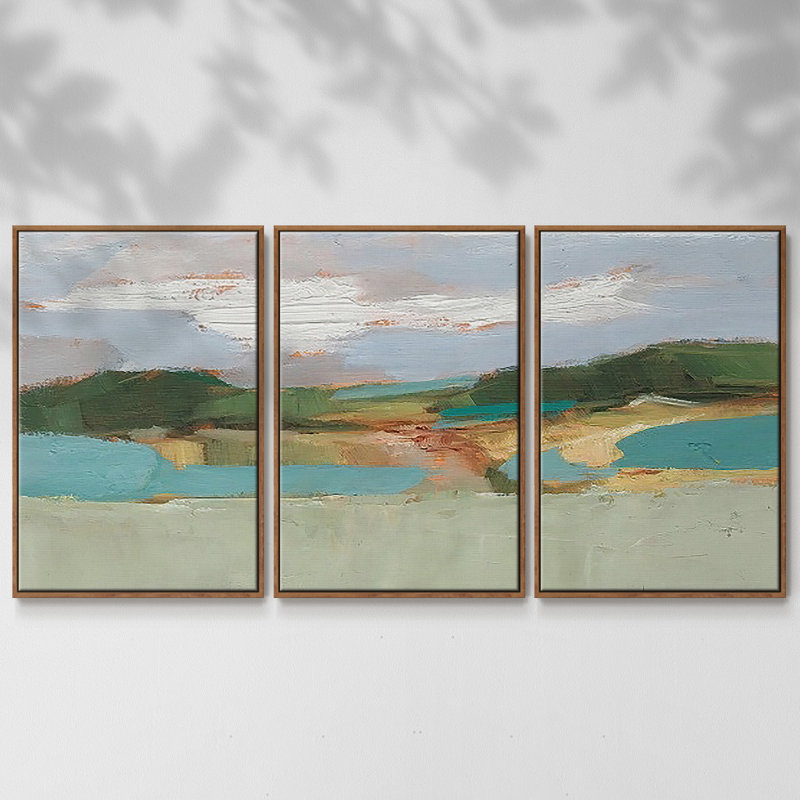 3 - Pieces, Walnut Framed, 24" H x 48" W x 2" D