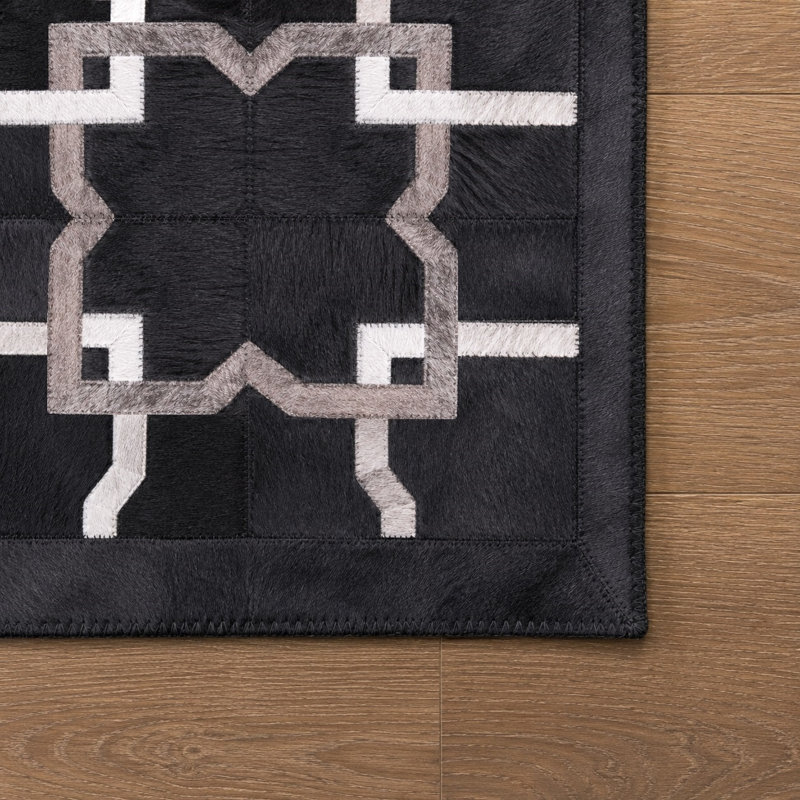 Tapis Abani HID450A Noir Ivoire à motif de patchwork carré en treillis Soriano, 5 pi x 8 pi