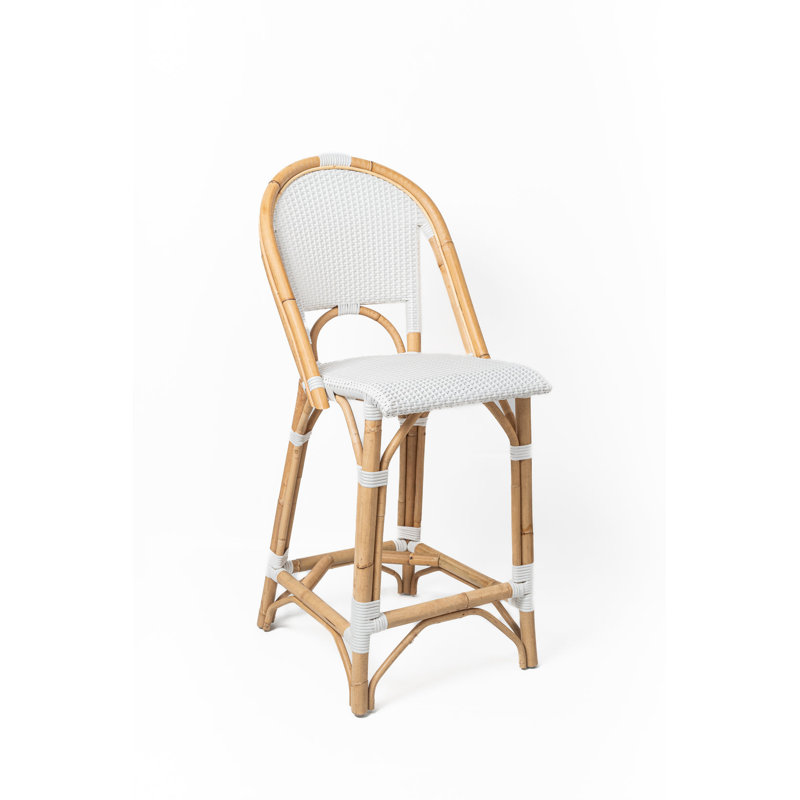 Tabouret de bar moderne en rotin avec dossier incurvé de style bistro Manau, Blanc