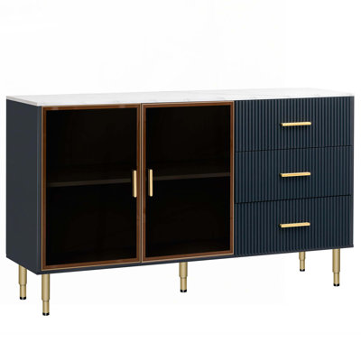 Wood Console Table with  Gold Metal Legs,Handles