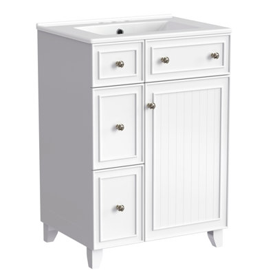 Armoire de meuble-lavabo 24 po avec lavabo en céramique et tiroir, porte, meuble-lavabo