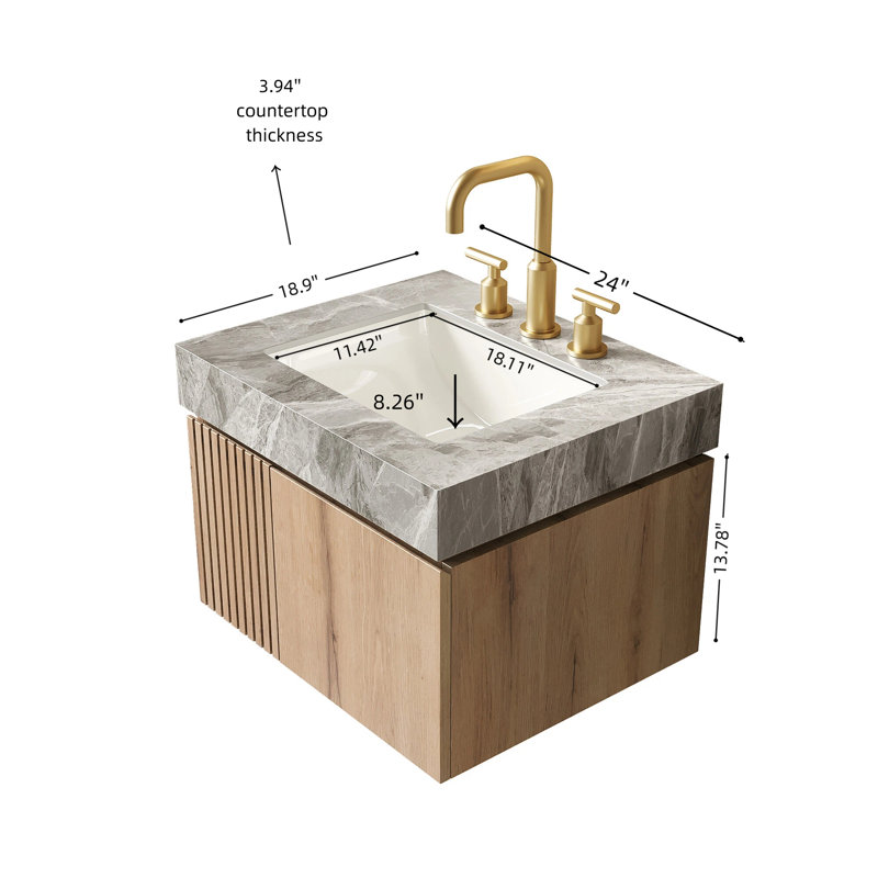 Space Saving Vanity Cabinet And Sink, 24 Inch Plywood Modern Bathroom
