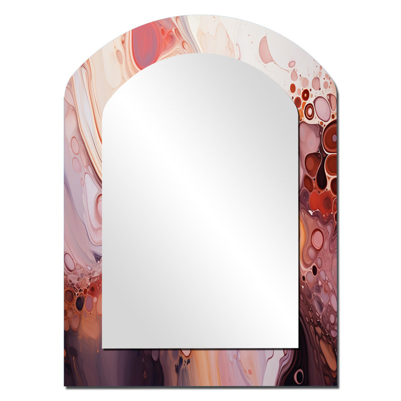 Pink abstract liquid ink galaxies II - Liquid Ink Asymmetrical Large Wall Mirror, Pink Arch Decorative Mirror, Printed Metal Art