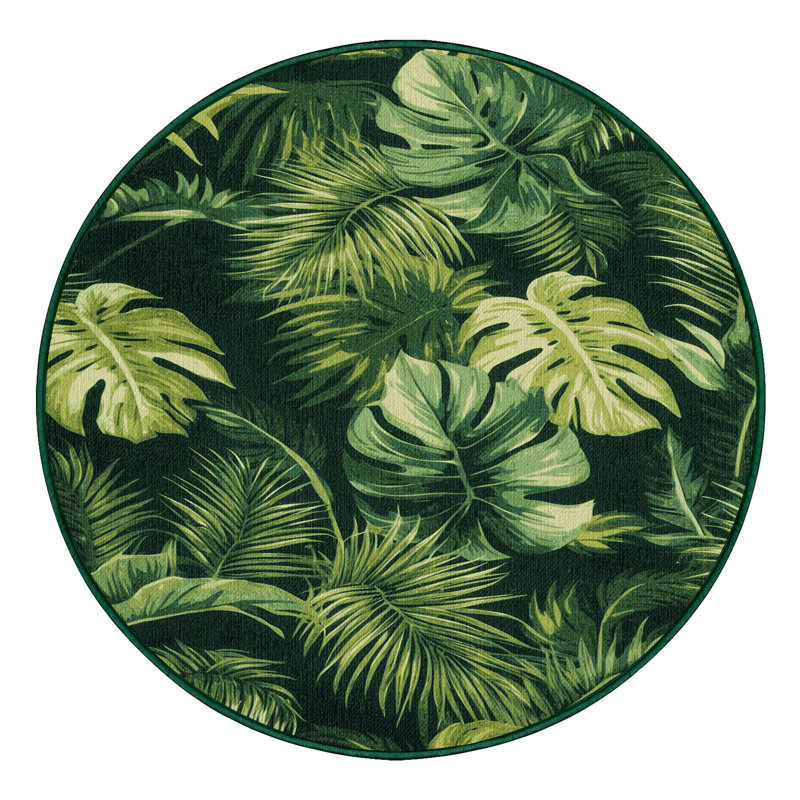  Tapis hawaïen lavable à feuillage vert, Rond 3 pi