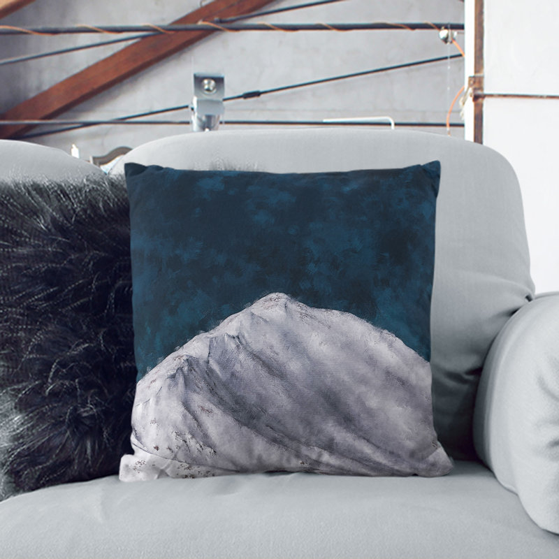 Snow Covered Mountain Ridge Painting Cushion with Filling, 40cm H x 40cm W x 15cm D, White