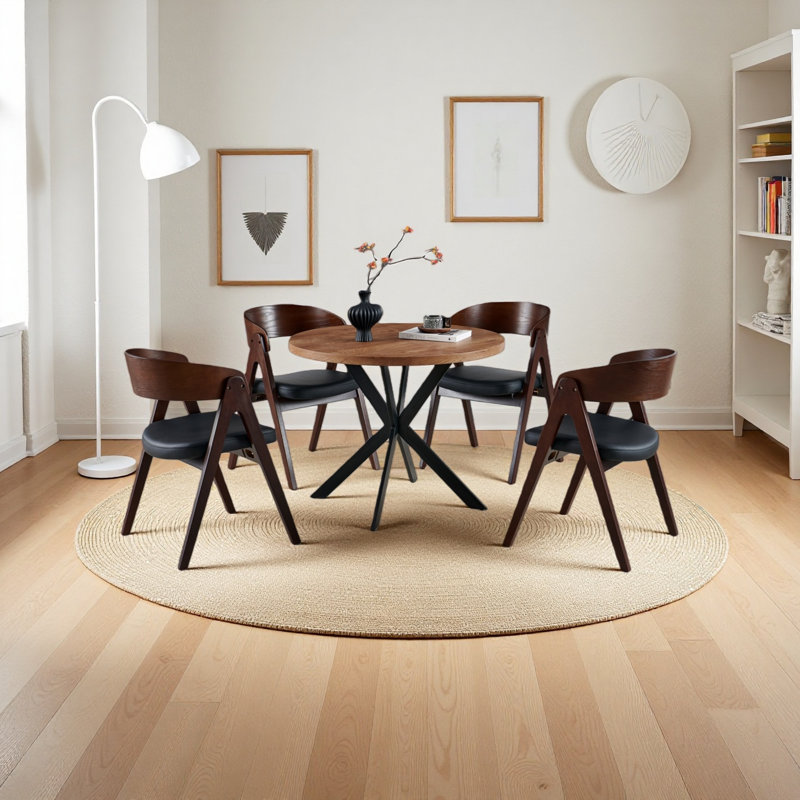 4 Solid Wood Upholstered Dining Armchairs, Walnut, 4
