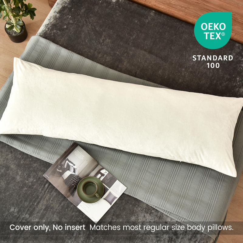 PHF Super Soft Velvet Zippered Body Pillowcase, 1 Pack Luxury Cozy Warm Pillow Sham Cover with Zipper, Cream, 20x54"