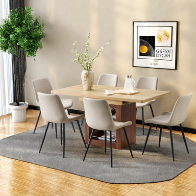 Ensemble de table de salle à manger extensible moderne avec rangement, panneau de fibres à densité moyenne et métal, parfait pour la maison et les rassemblements